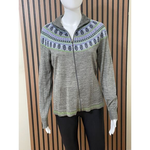 Woolrich Women's M Gray Sweater Acrylic Cardigan Casual Full-Zip Ribbed Hem Boho - Picture 1 of 10